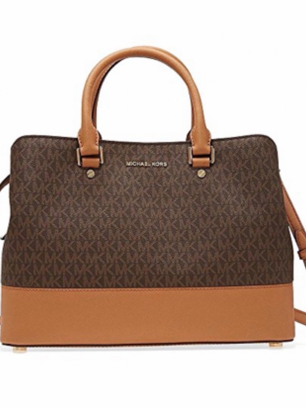 Michael Kors Brown & Tan Logo Dome Satchel